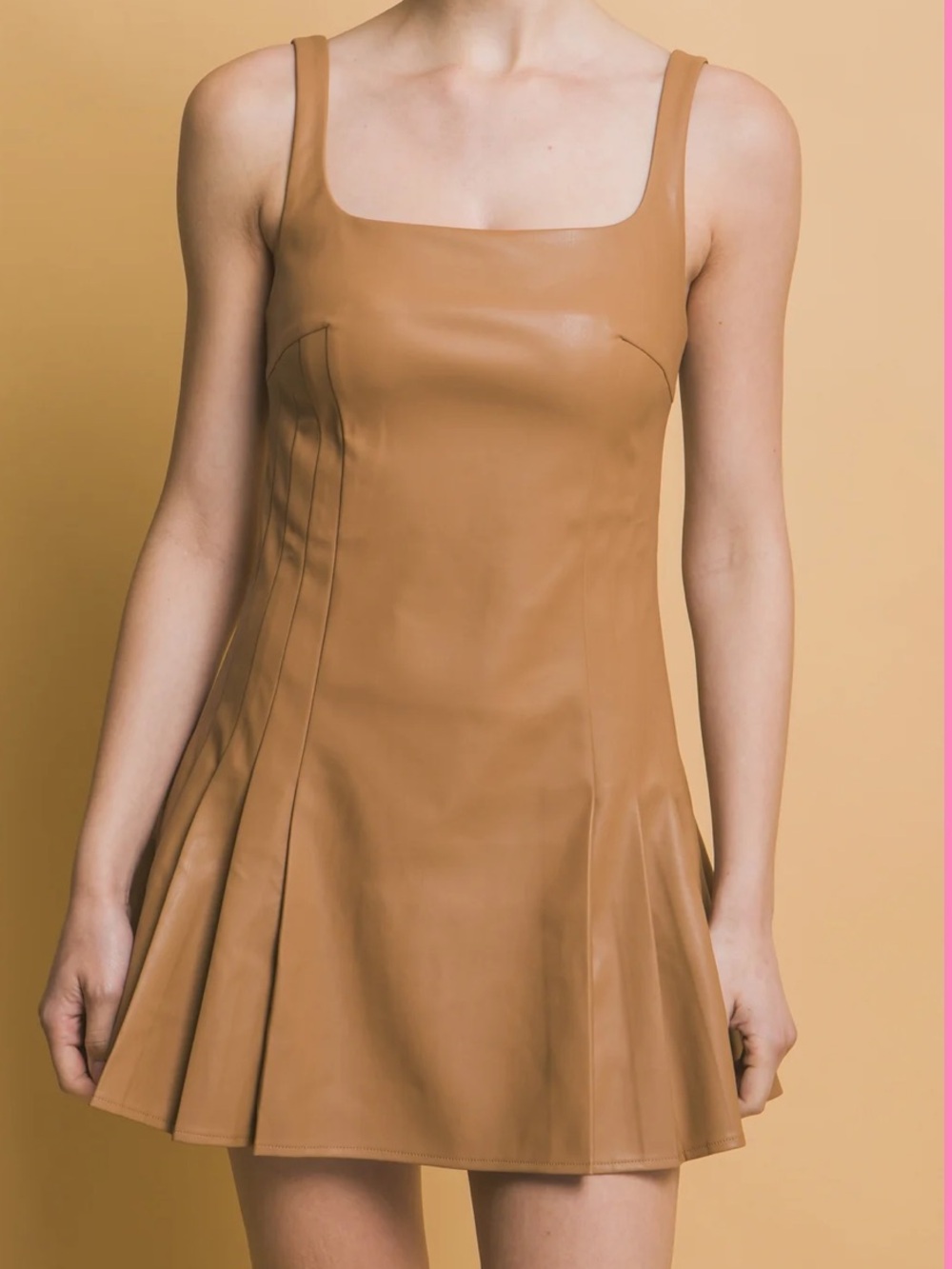 Love Tree Vegan Leather Square-Neck Dress Camel-Colored Large NWT Fall Winter